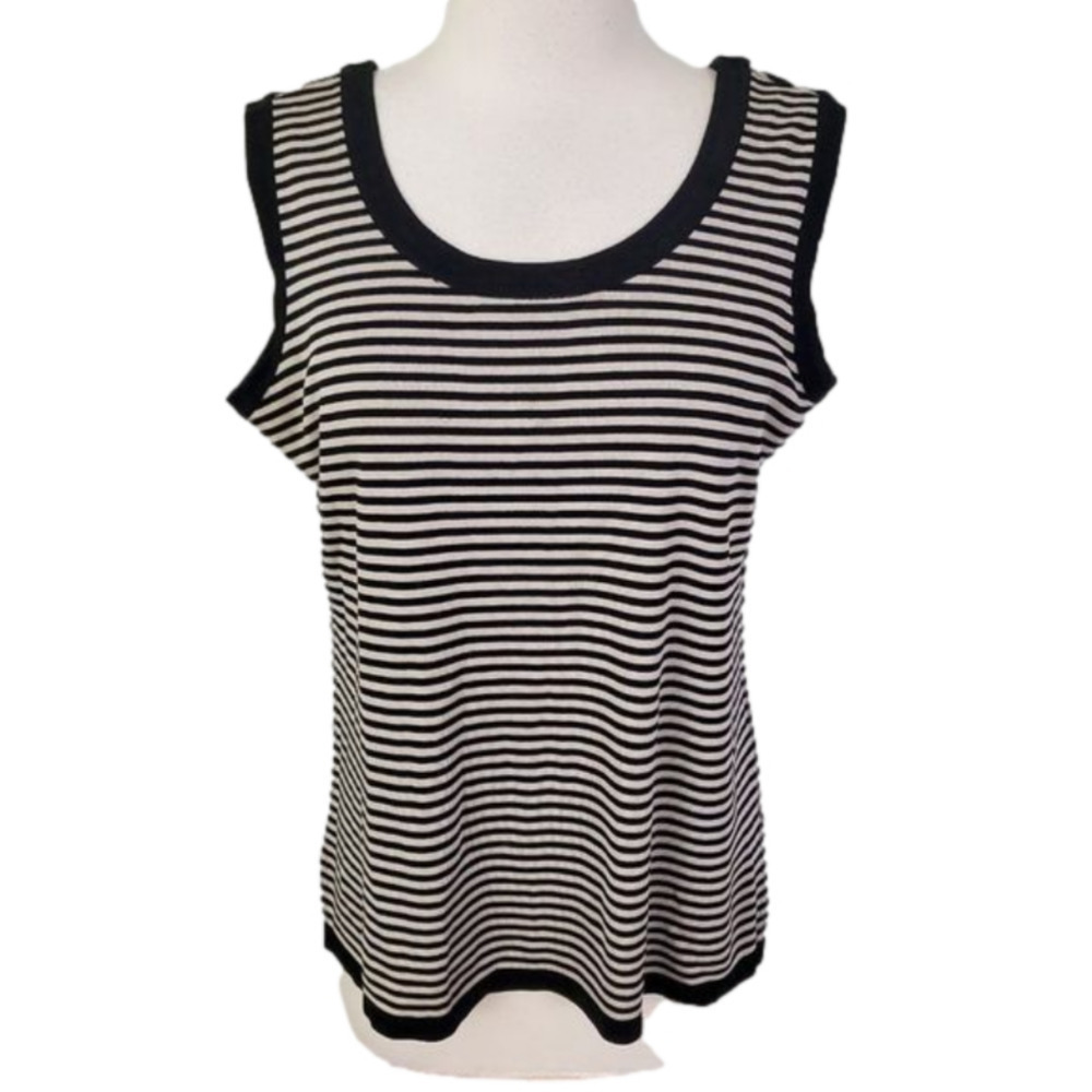 𝅺misook black beige striped Tank Top L